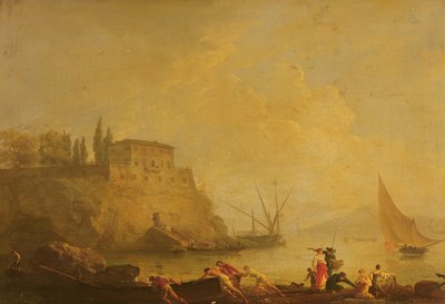 Seascape, Sunset: Fishermen Pushing Out a Boat by Claude Joseph Vernet